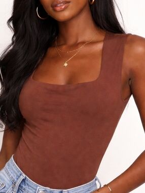 Women's Scoop Neck Brown  Bodysuit
